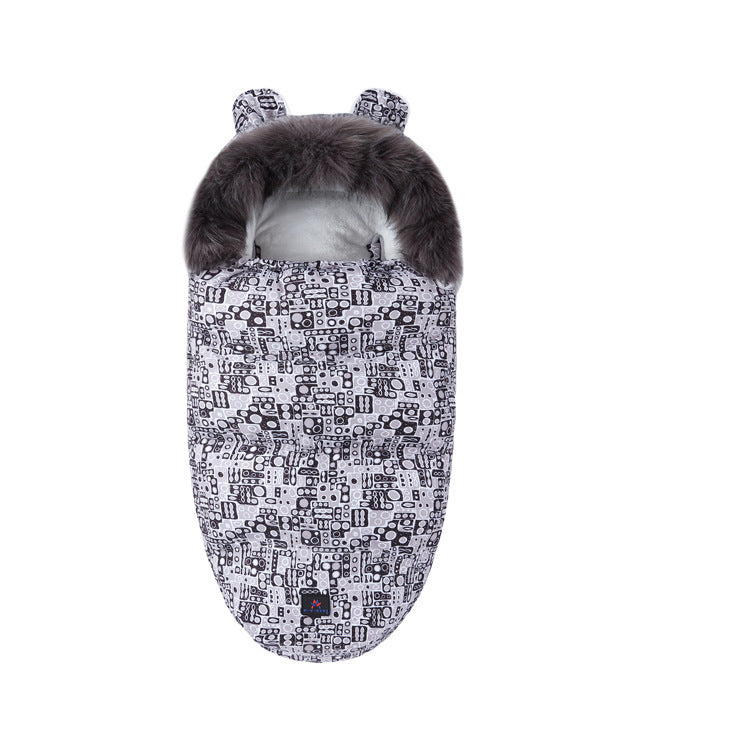 Baby Sleeping Bag, Baby Going Out Thickened Fleece Warm Stroller Fur Collar Blanket