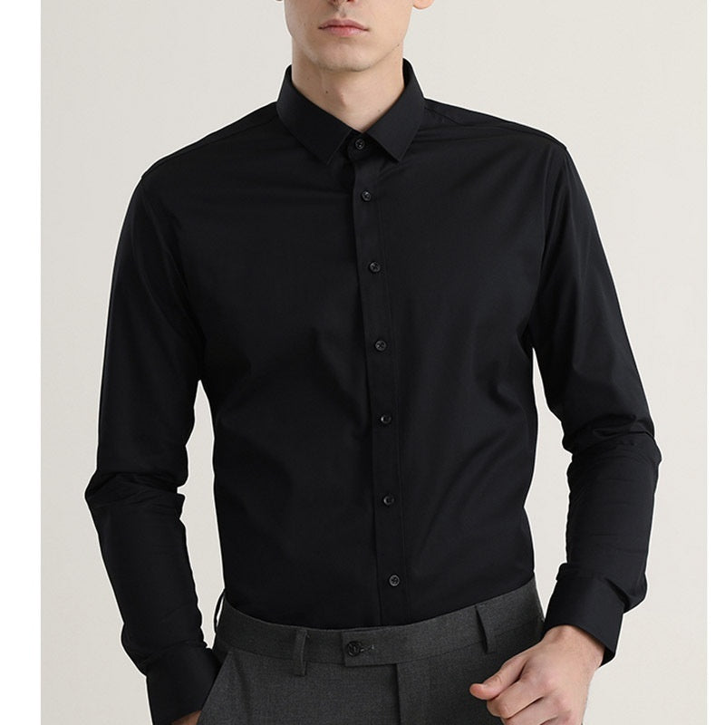 Long Sleeve White Shirt for Men, Men's Solid Color Stretch Slim-fitting Iron-free Anti-wrinkle Business Casual Shirt