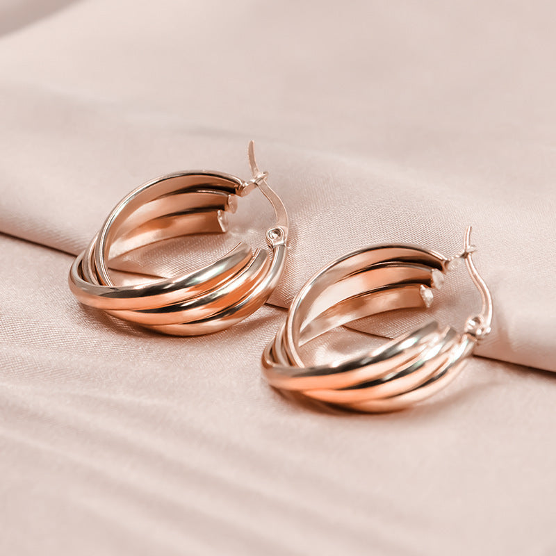 Retro Multi-layer C- Shaped Titanium Steel Earrings