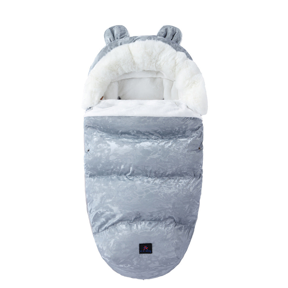 Baby Sleeping Bag, Baby Going Out Thickened Fleece Warm Stroller Fur Collar Blanket