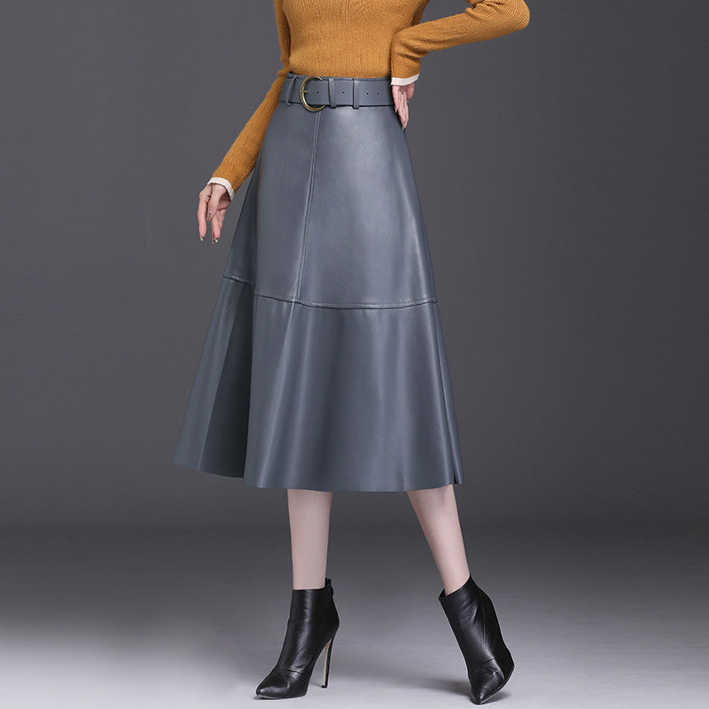 Leather Skirt, Female High Waist Umbrella Skirt