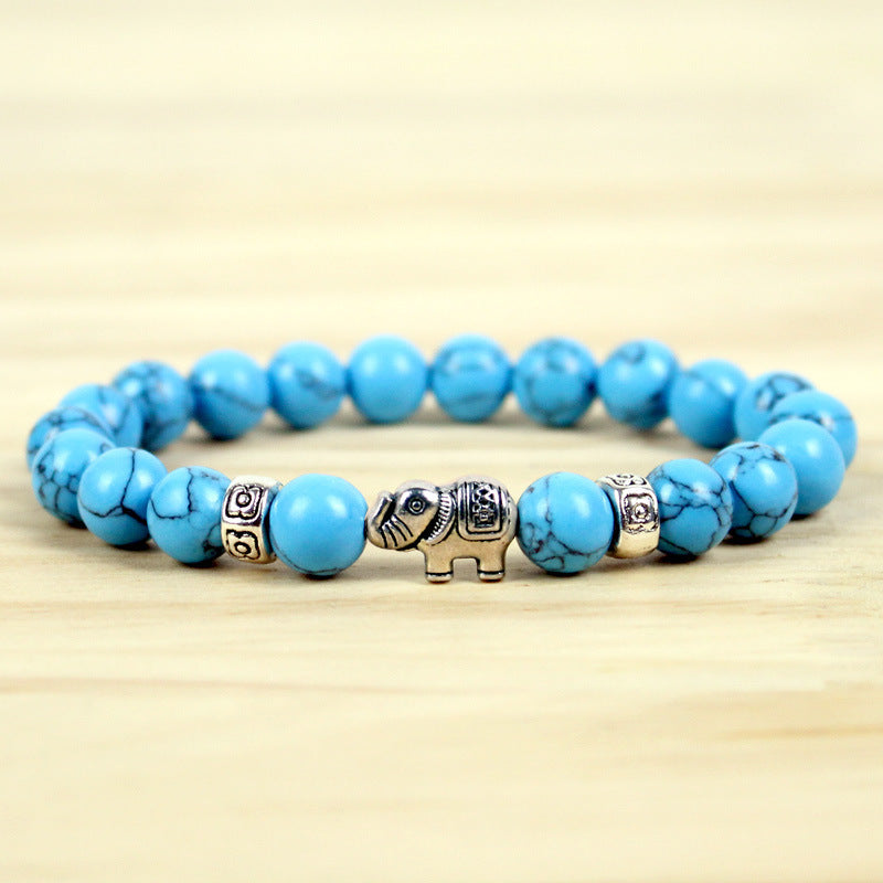 8mm Natural Volcanic Rock, Colorful Stone Elephant Bracelet For Men