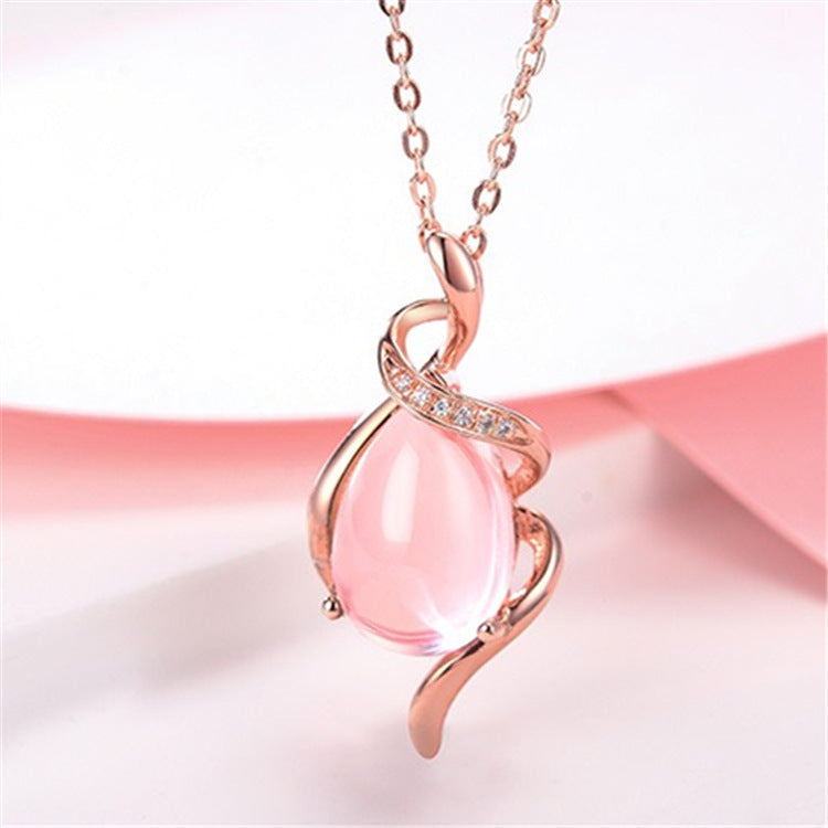 Silver Rose Gold Necklace, Female Crystal Heart-shaped