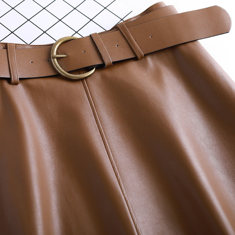 Leather Skirt, Female High Waist Umbrella Skirt