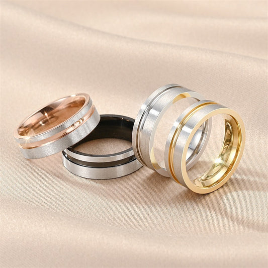 Fashionable All-match Titanium Steel Frosted Two-tone Ring