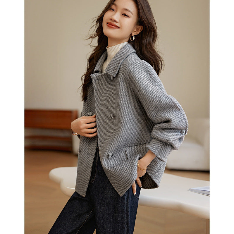 Pineapple Pattern Woolen Coat, Outerwear Women