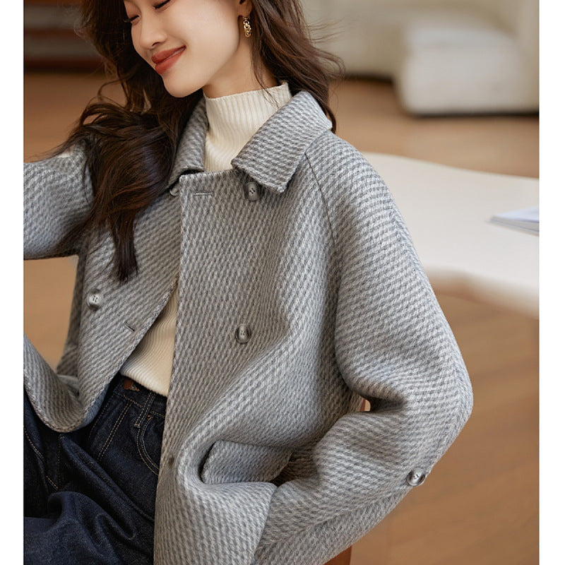 Pineapple Pattern Woolen Coat, Outerwear Women