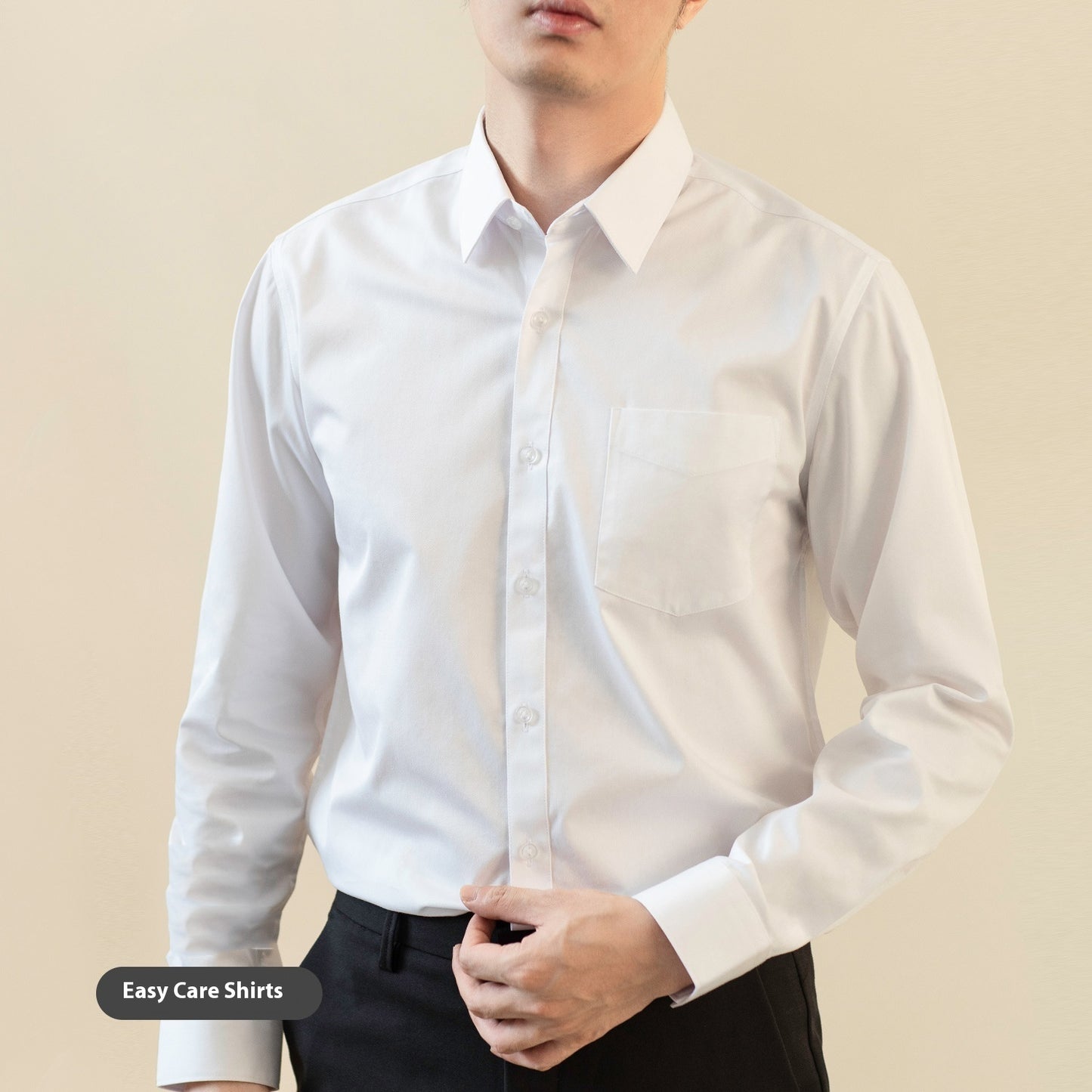 Long Sleeve White Shirt for Men, Men's Solid Color Stretch Slim-fitting Iron-free Anti-wrinkle Business Casual Shirt