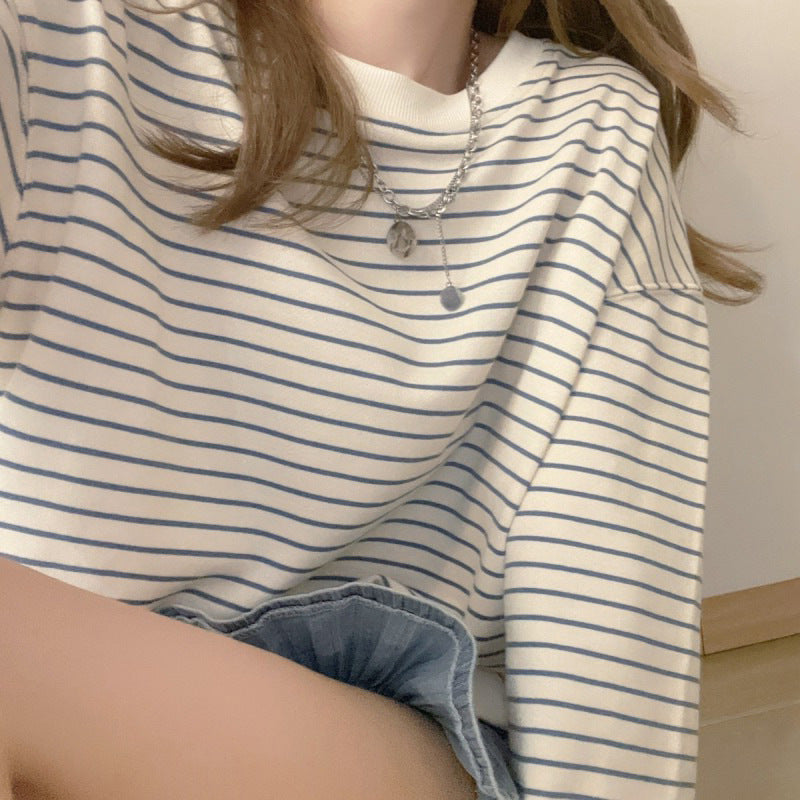 Loose Design Striped Top Round Neck Sweater