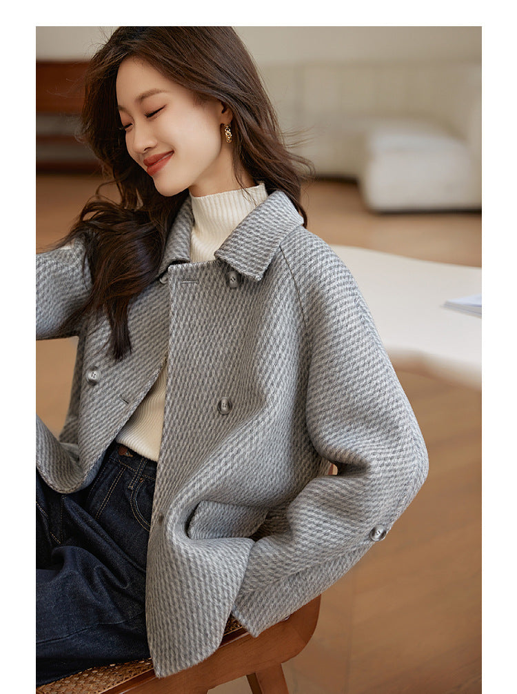 Pineapple Pattern Woolen Coat, Outerwear Women