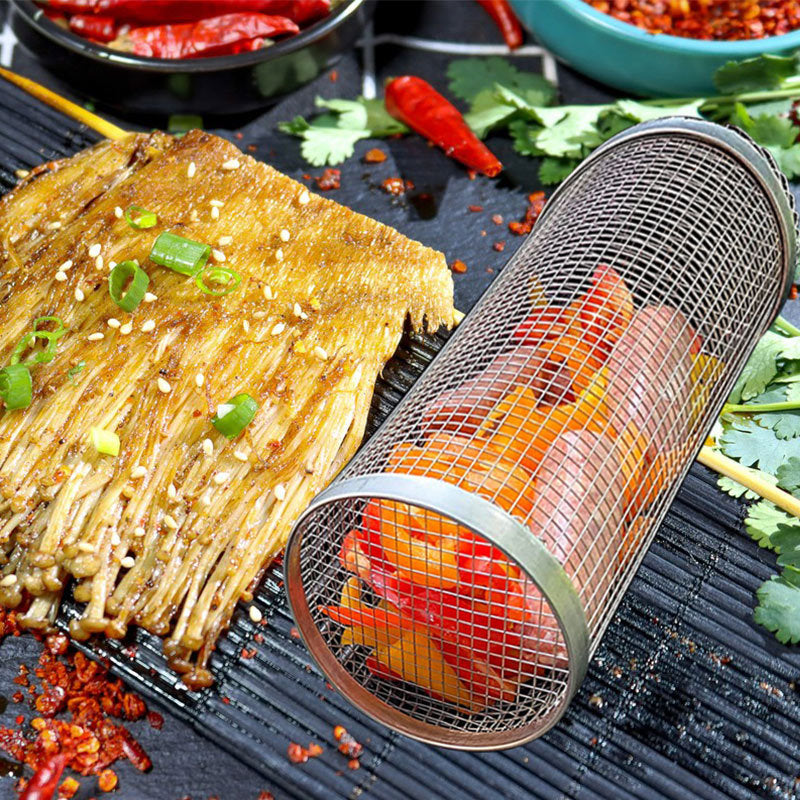 Rolling Grilling Basket, Metal BBQ Basket