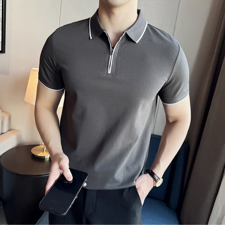 Men's Polo Shirt, Short Sleeve Zipper And Lapel T-shirt