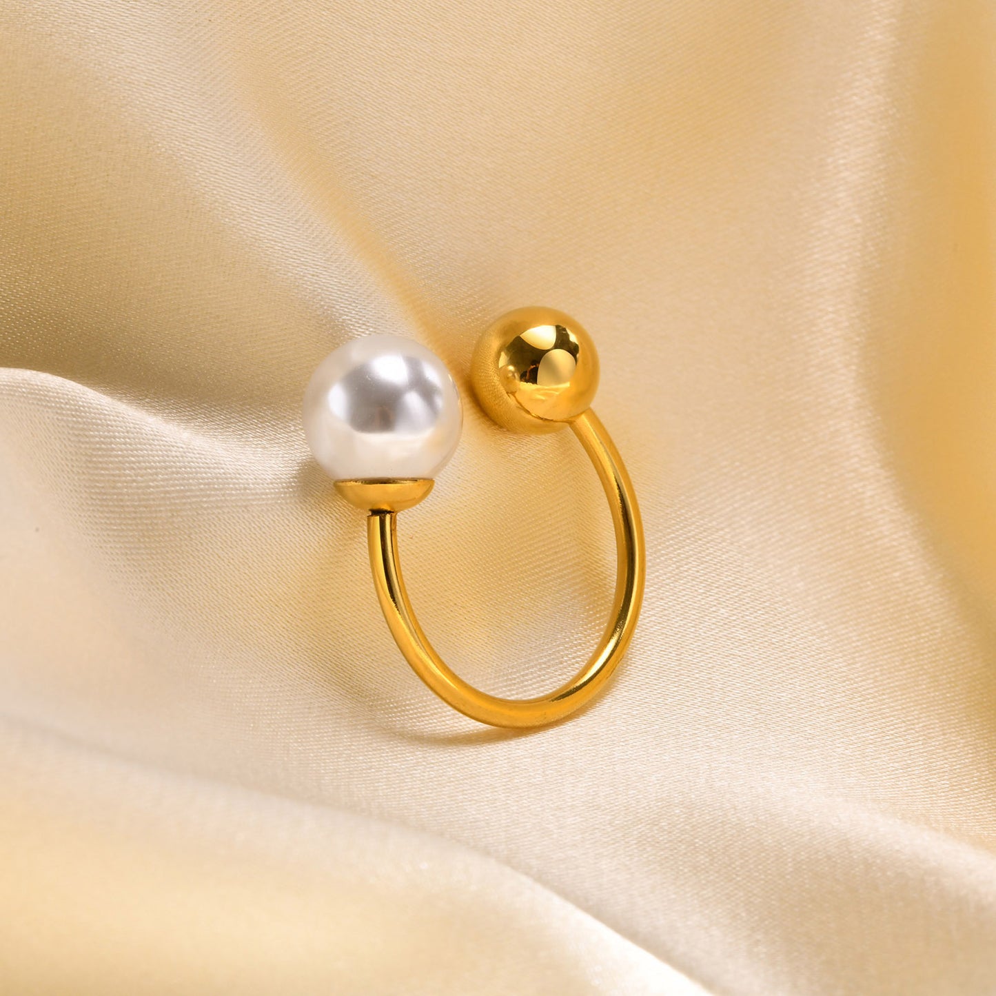 Simple Pearl Ring, Stainless Steel Adjustable Opening Ball