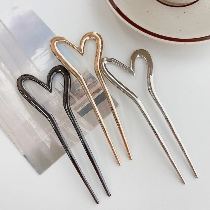 New Stylish Love U-shaped Alloy Hairpin, Back Head Hair Comb Updo Hair