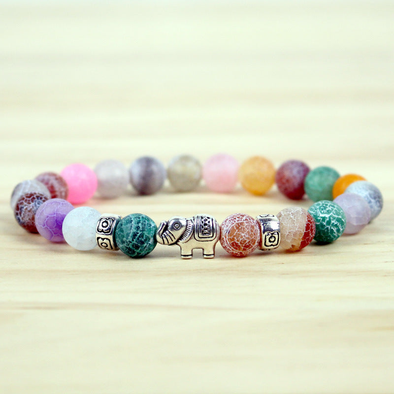 8mm Natural Volcanic Rock, Colorful Stone Elephant Bracelet For Men