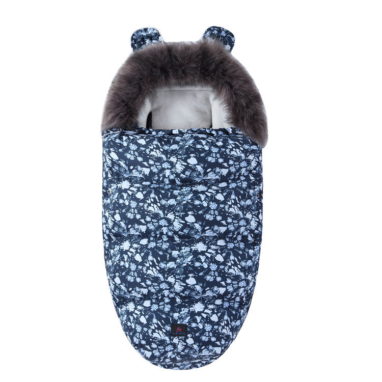 Baby Sleeping Bag, Baby Going Out Thickened Fleece Warm Stroller Fur Collar Blanket