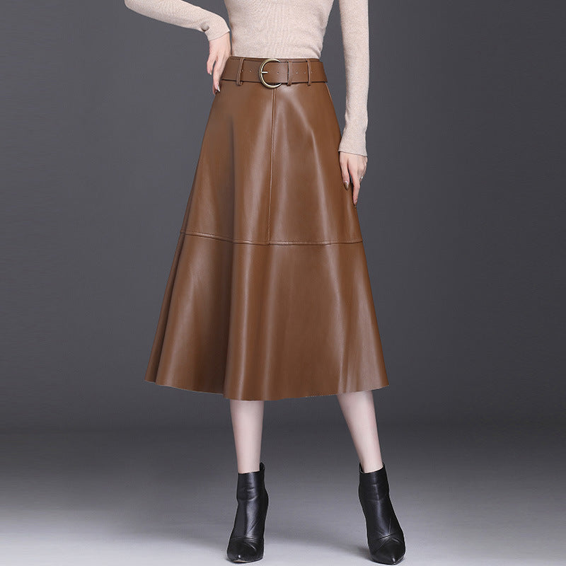 Leather Skirt, Female High Waist Umbrella Skirt