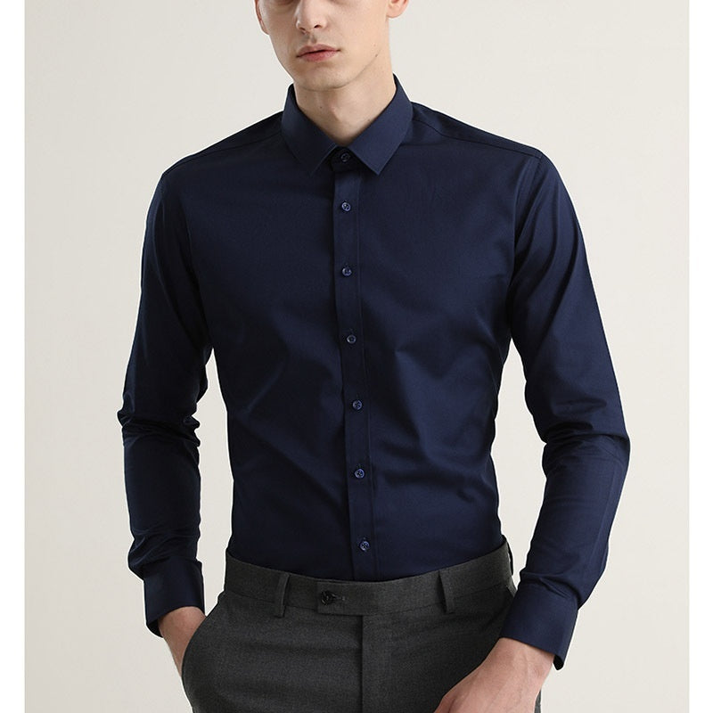 Long Sleeve White Shirt for Men, Men's Solid Color Stretch Slim-fitting Iron-free Anti-wrinkle Business Casual Shirt