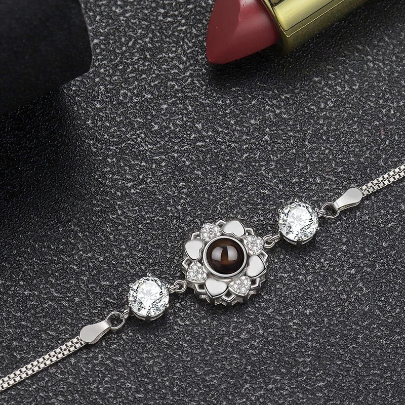 925 Silver Sunflower Projection Bracelet For Women